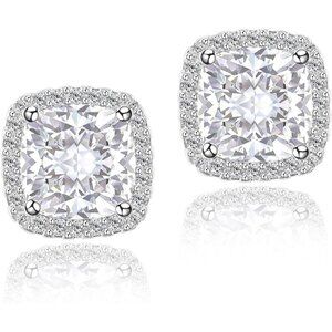 Women's Square Birthstone Cubic Zirconia Mall Dainty Silver Elegant Earring